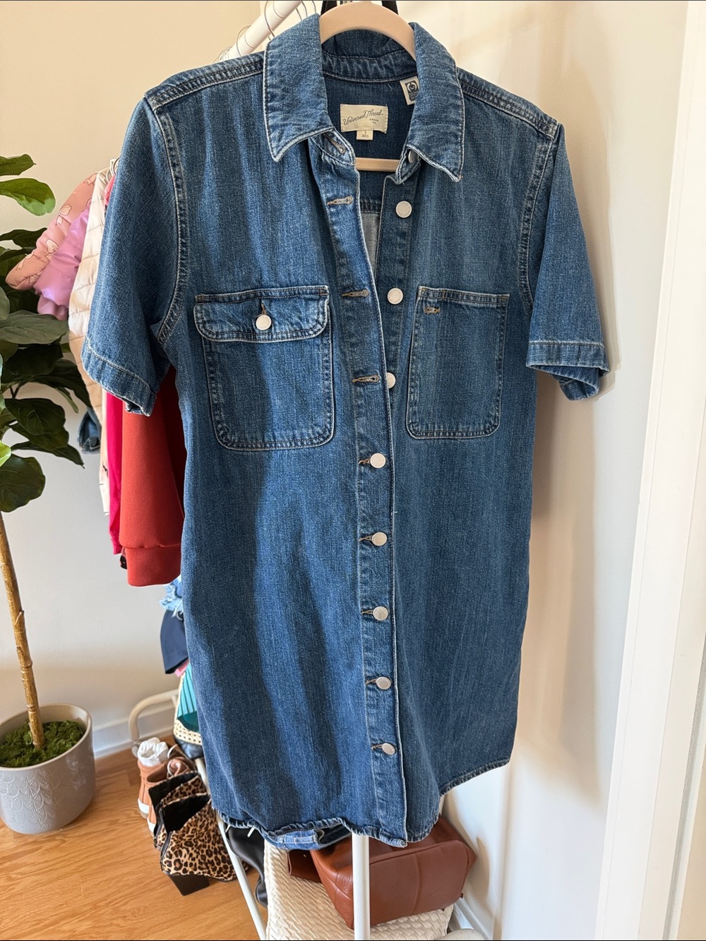 Denim Button-Front Shirt Dress - Blue